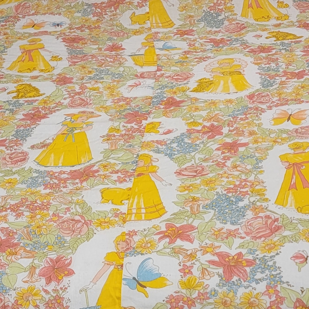 1977 Sear & Roebuck Fabric Piece 110"x88" Vibrant Colors Land & Animals Muslin